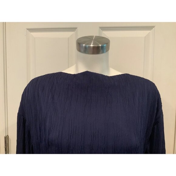 MM. Lafleur Navy Blue Crinkle Textured Boat Neck Shift Dress, Size M - Picture 2 of 10